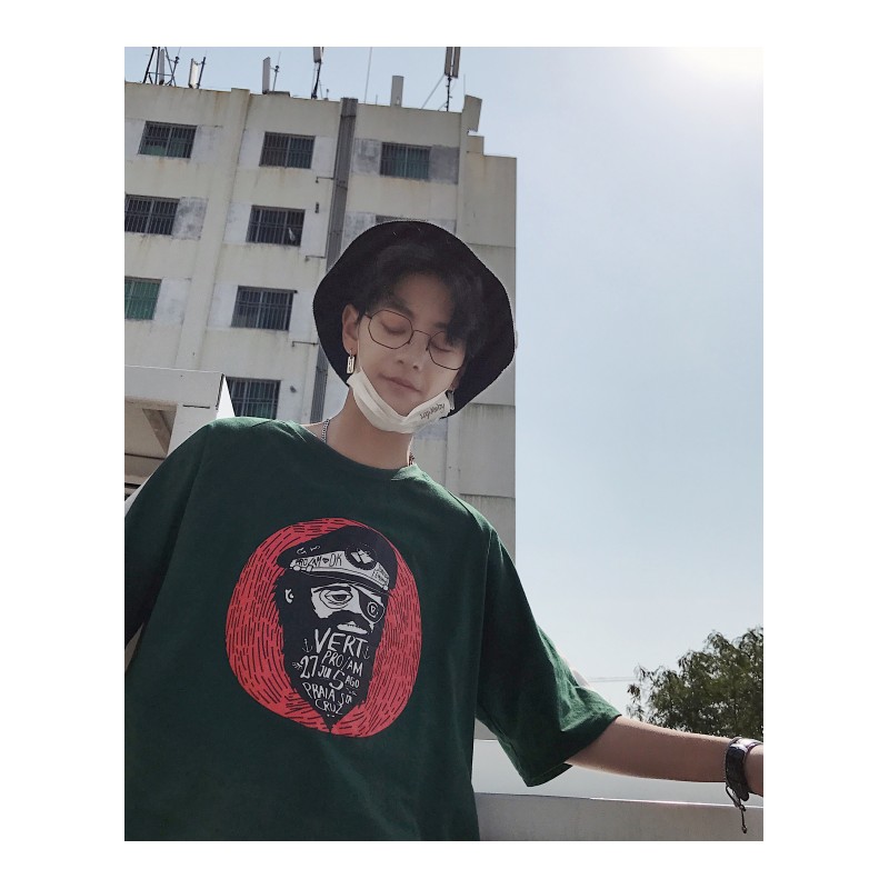 男士帅气T恤短袖帅气2018帅气夏季帅气日系个性印花半袖青少年bf