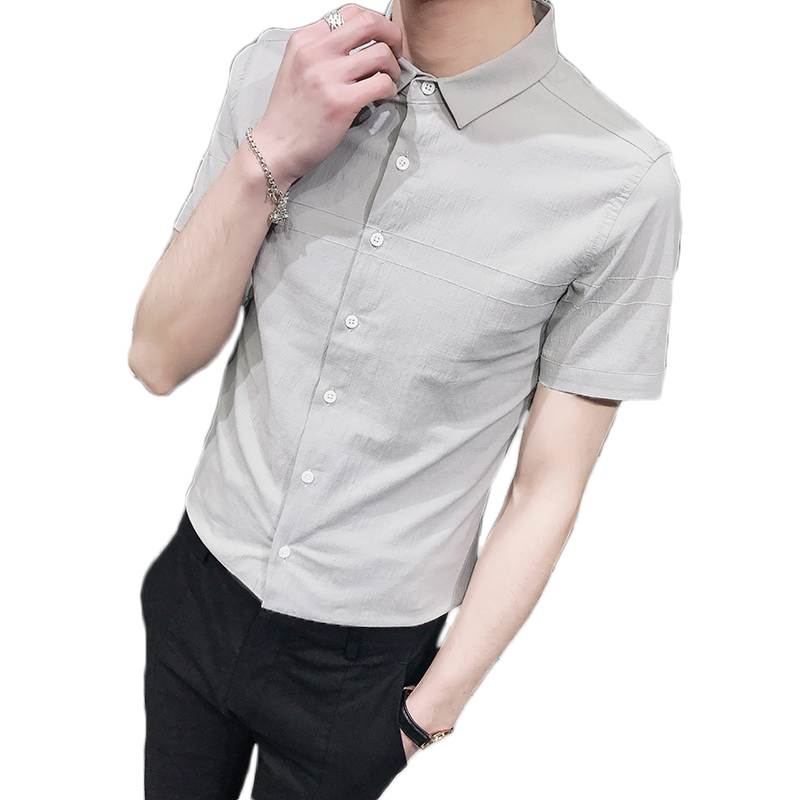 短袖衬衫男韩版夏季年轻青少年青年修身商务休闲百搭白色男士衬衣