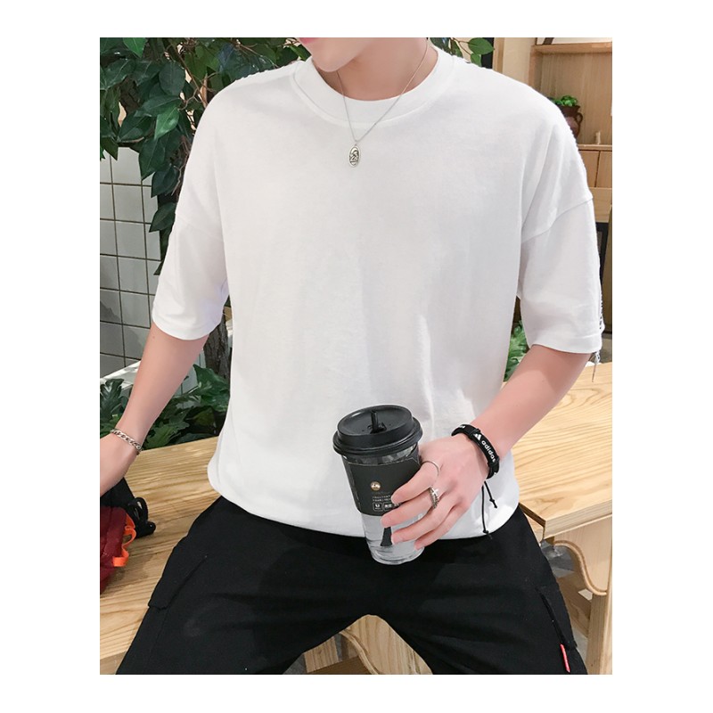 日韩风嘻哈日韩风潮男宽松半袖T恤帅气贴标印花短袖体恤青年