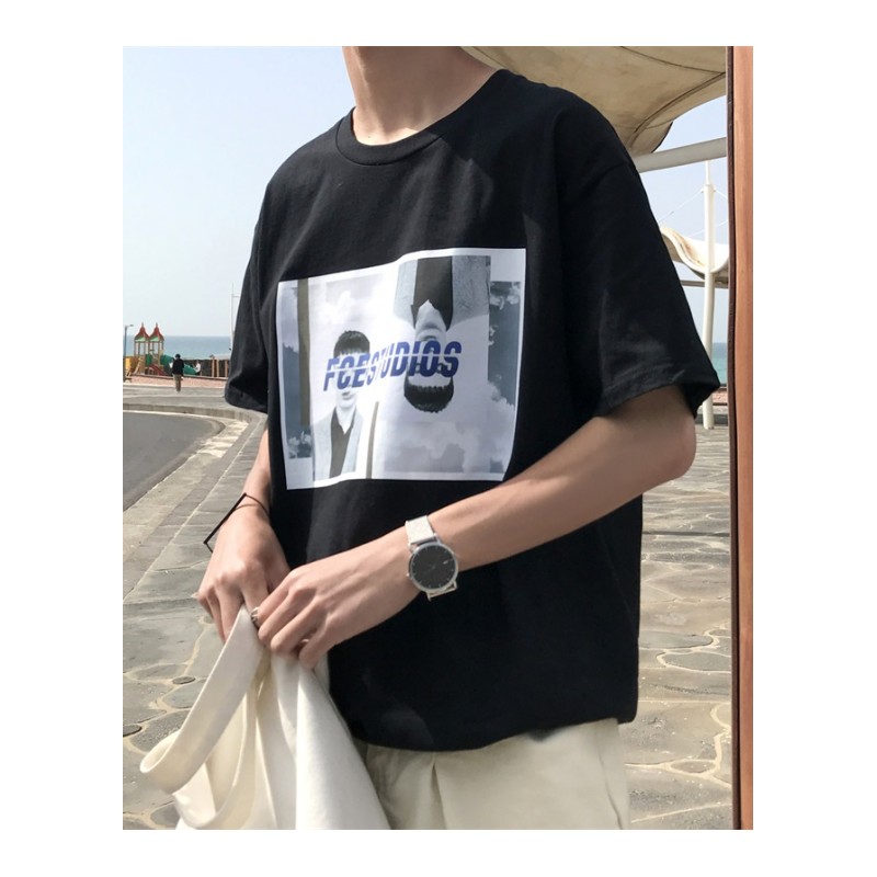 男士T恤韩版时尚衣服男装夏款印花短袖2018新款半袖纯白色体恤衫