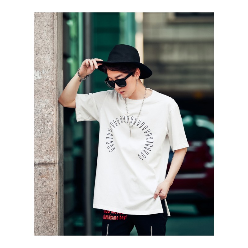 夜店DJ潮男士短袖T恤夏季个性人物印花街头嘻哈韩版宽松体恤男装