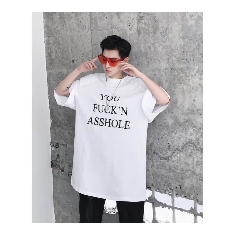 短袖男时尚韩版上衣服夏款宽松港风七分袖字母打底衫半袖男装T恤