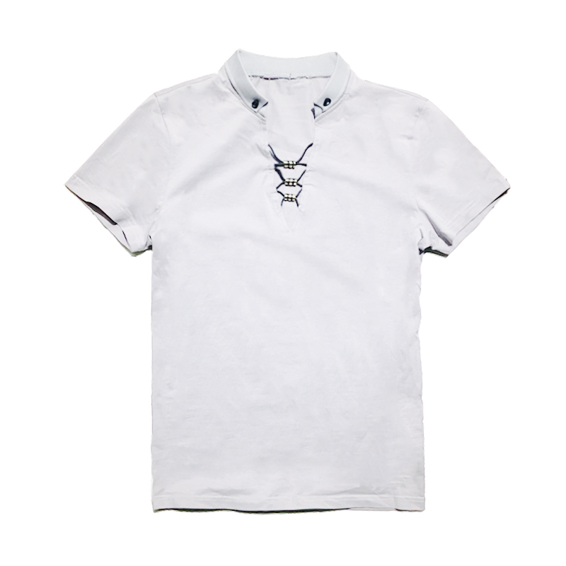 2018夏款潮男V领短袖修身T恤衫青少年学生中国风帅气纯色男装上衣