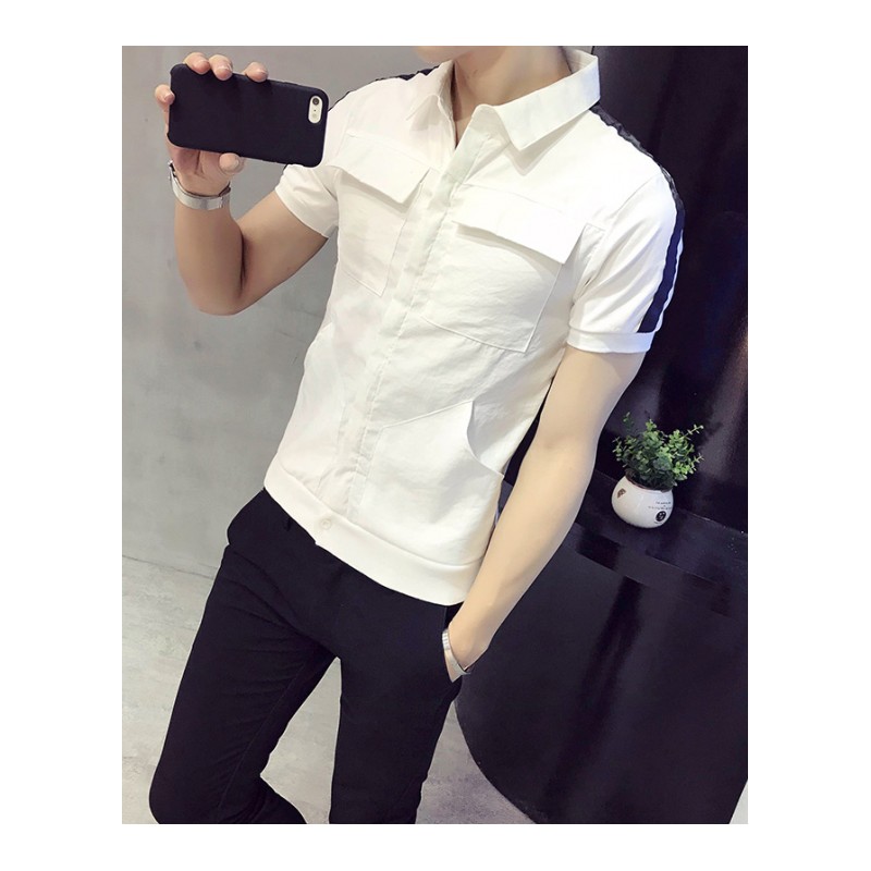 男士短袖衬衫韩版个性休闲帅气衬衣男夏款休闲修身青少年学生寸衫