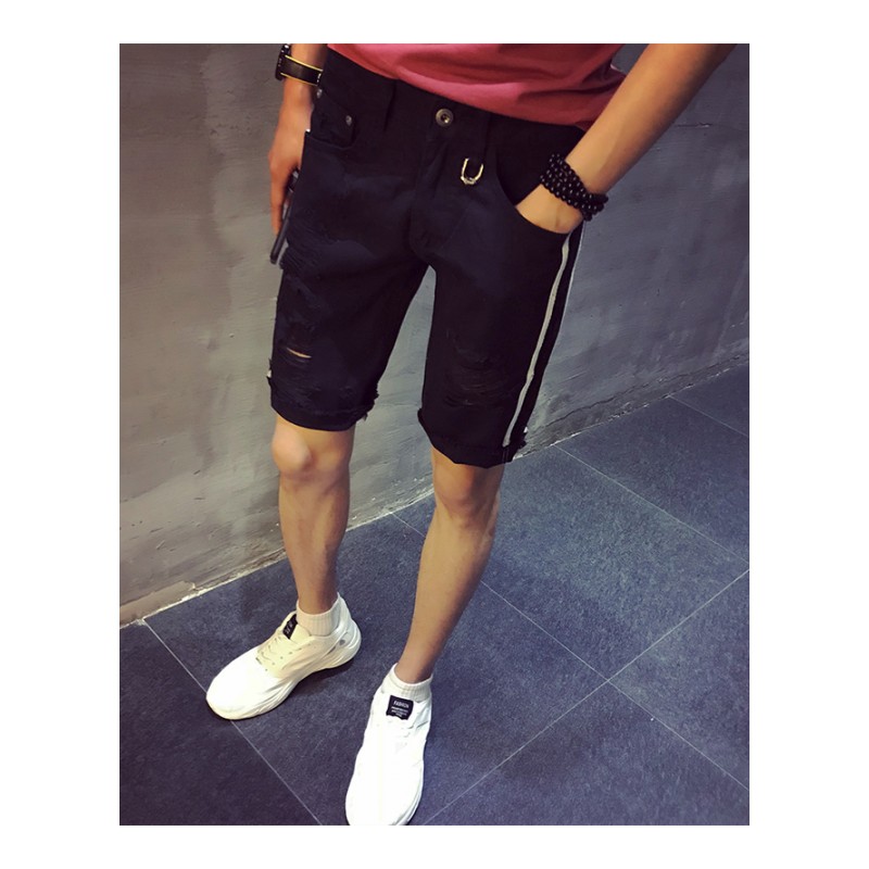 男士牛仔短裤破洞休闲五分裤子中裤日系直筒青少年学生百搭个性潮
