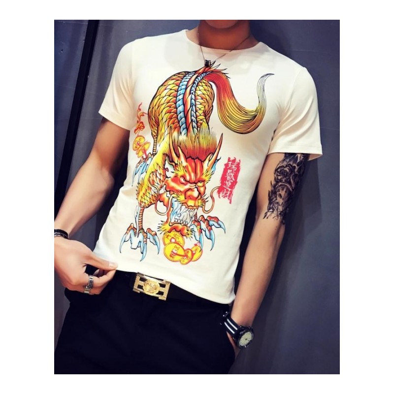 男士圆领短袖T恤衫修身圆领帅气个性加大码夏天时尚时尚男装上衣