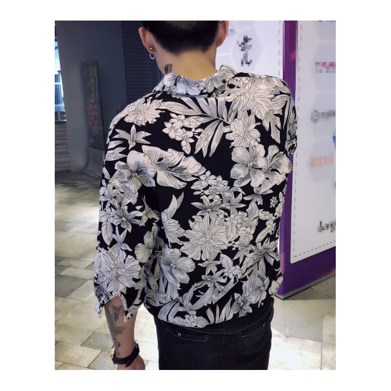 男士花衬衫男短袖韩版修身夏款商务休闲碎花色寸衬衣服时尚裤子