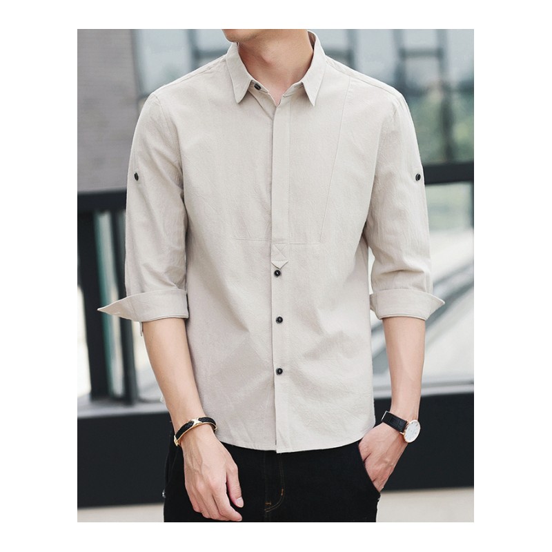 衬衫男短袖修身夏款韩版2018新款时尚寸衫青年帅气休闲白衬衣男士