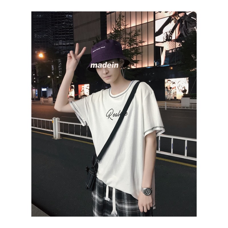 夏款新款青少年字母刺绣短袖T恤男士韩版圆领tee打底衫学生上衣潮