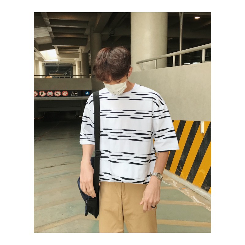 夏款新款印花圆领短袖T恤半截袖男士宽松帅气百搭体恤韩版潮男装