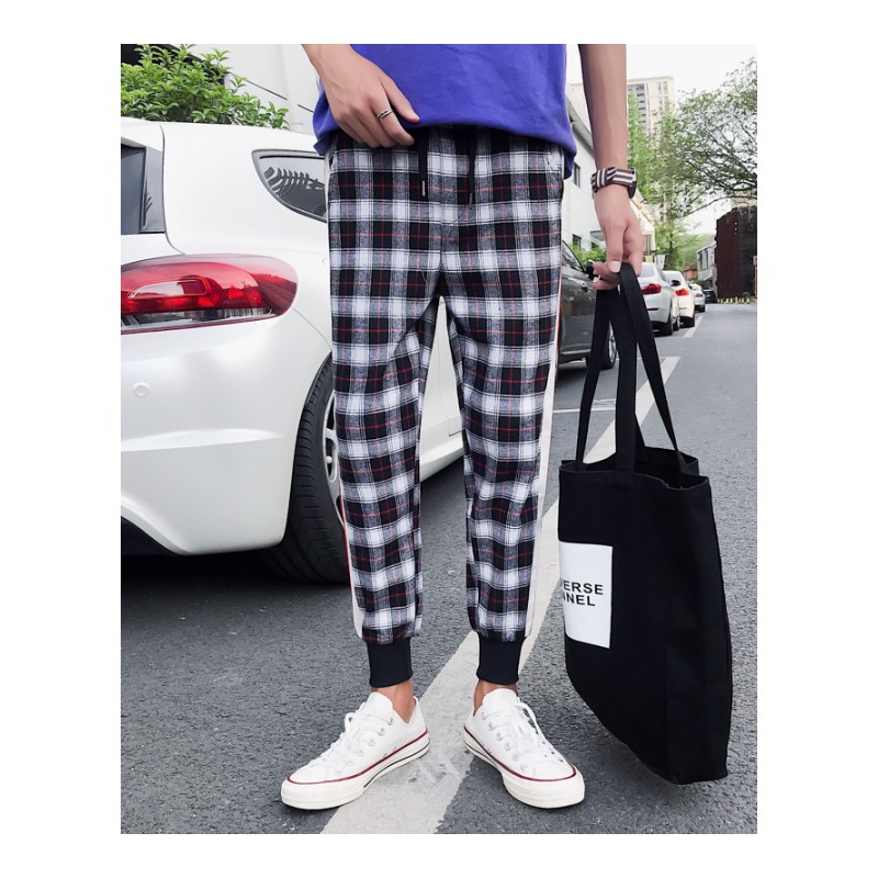 夏款港风大码潮男裤子2018新款青年学生帅气休闲哈伦裤九分小脚裤