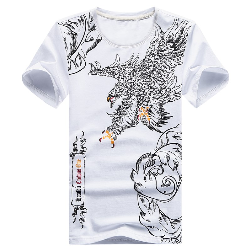 2018夏款中国风霸气帅气个性社会青年小伙短袖男T恤潮牌领印花潮