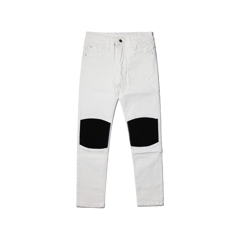 夏款白色九分裤男牛仔裤小脚修身贴布帅气个性休闲学生男装潮牌9