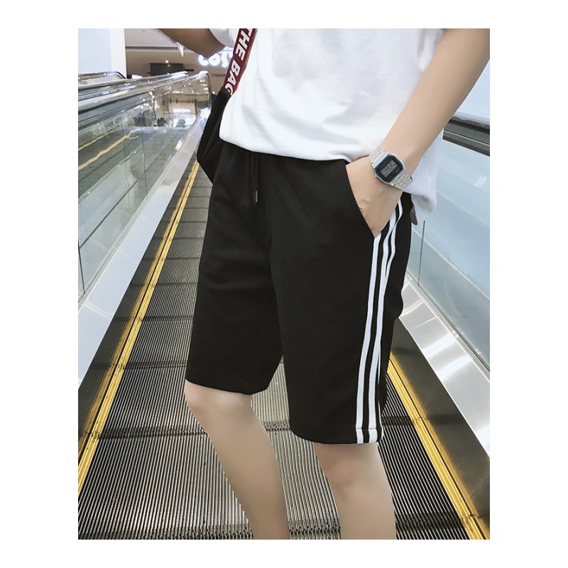 夏款港风潮男短裤条纹拼接薄款沙滩裤五分休闲裤直筒宽松青年学生