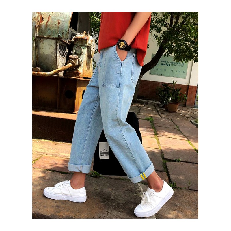 欧美风男士夏款九分阔腿牛仔裤子港风店主原宿休闲男日系运动原创