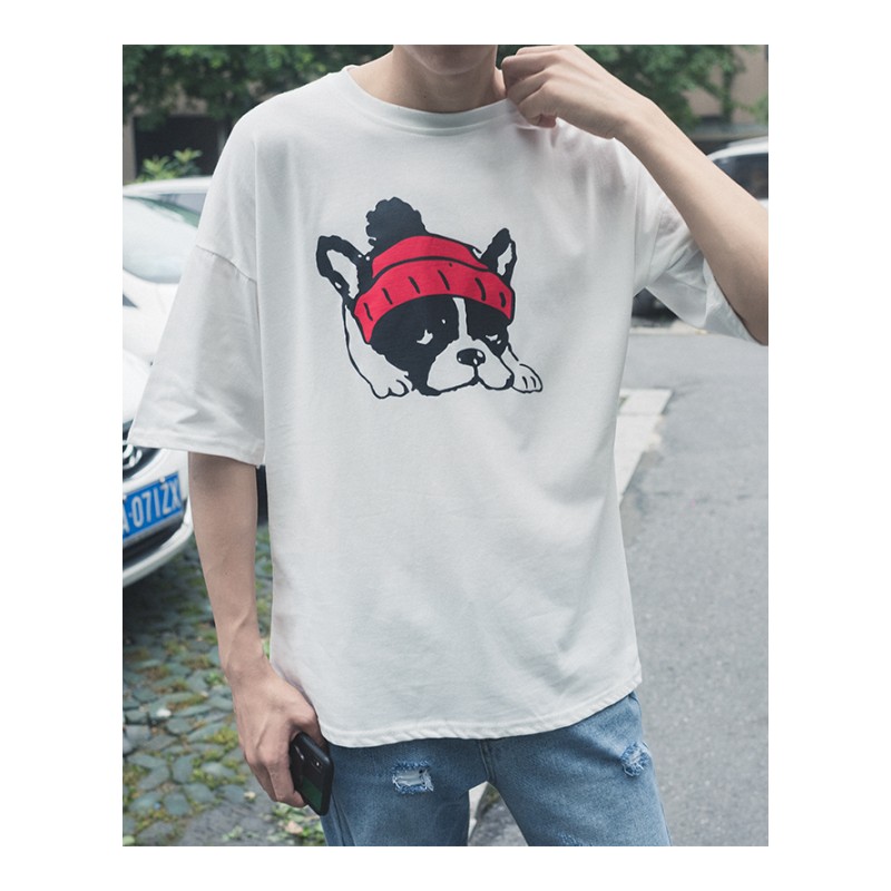 2018夏款港风T恤男短袖动物印花上衣韩版时尚宽松圆领tee打底衫男