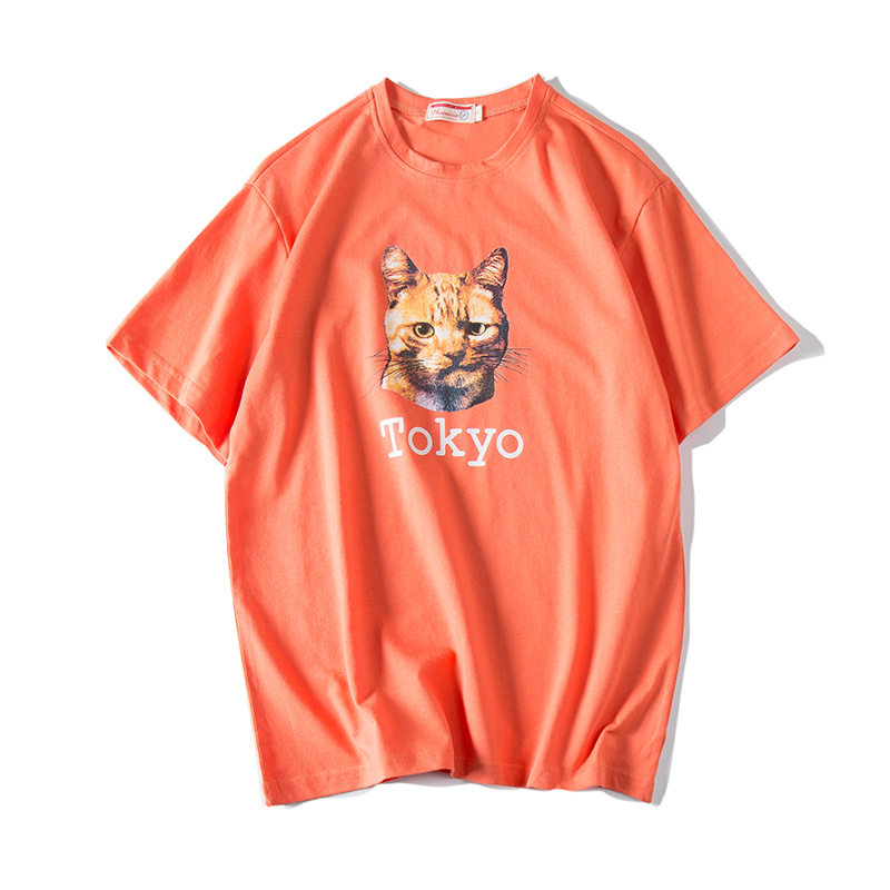夏款日系复古可爱猫咪印花韩版原宿BF风宽松短袖男女情侣装T恤潮