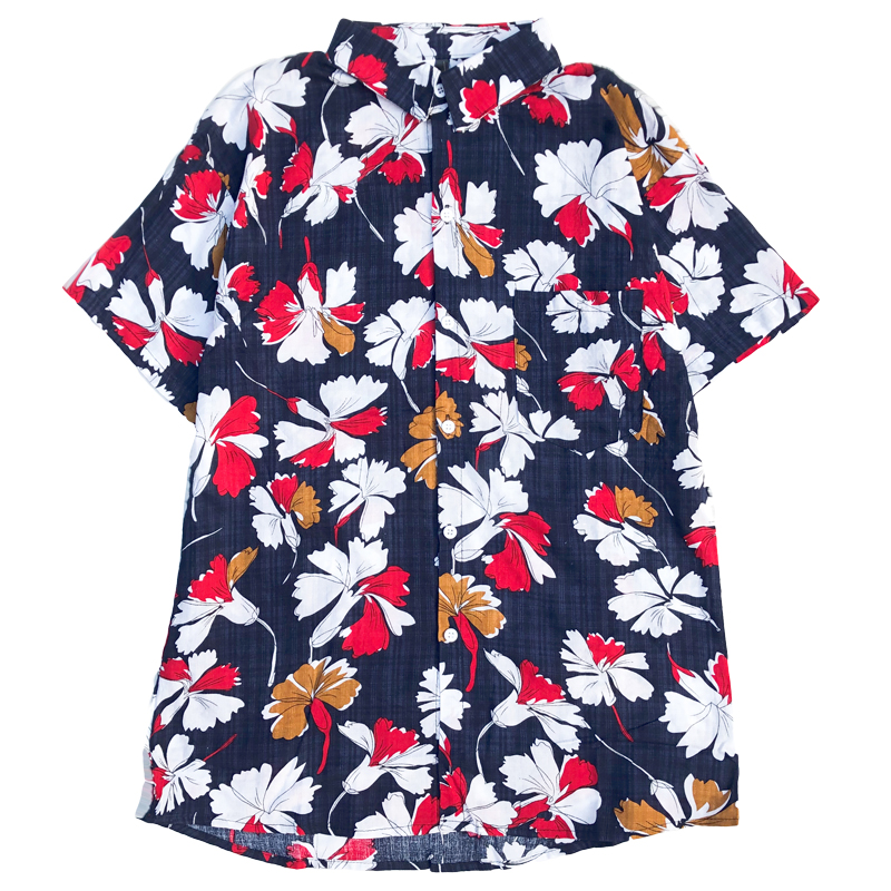 2018春秋装新款潮男时尚印花五分袖衬衫韩版修身型师帅气花衬衣