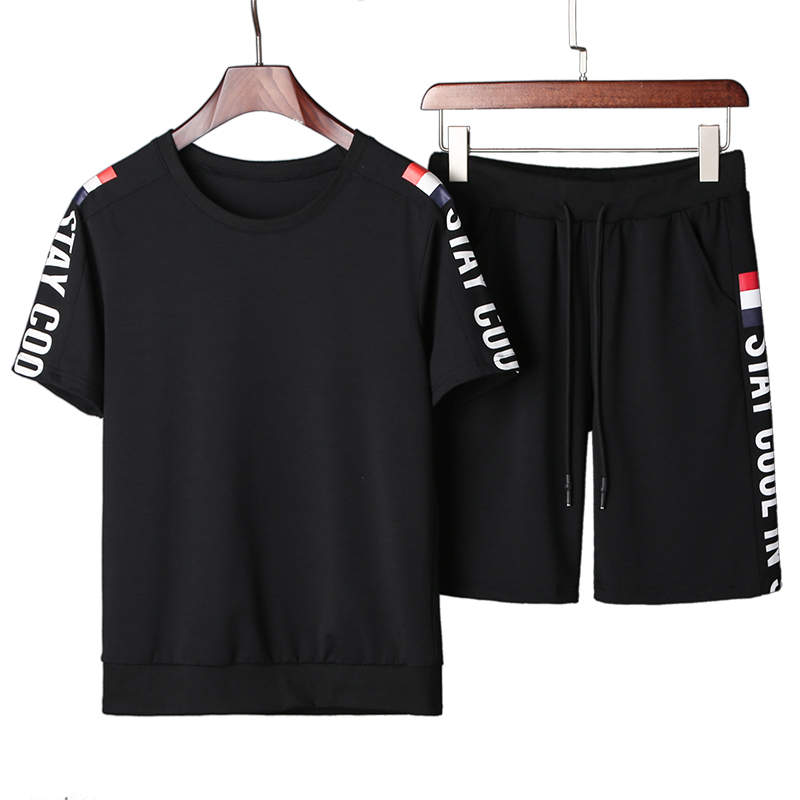 青少年体恤衫夏款短袖T恤衫短裤男士半袖休闲运动套装男两件套潮