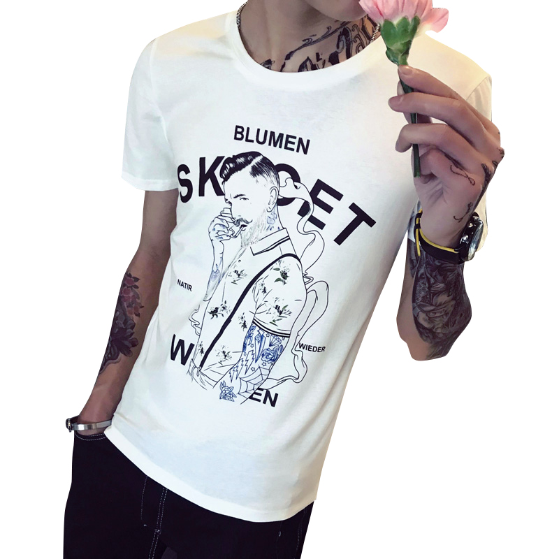 2018新款夏款印花男士短袖T恤打底衫男装圆领体恤时尚半袖上衣服