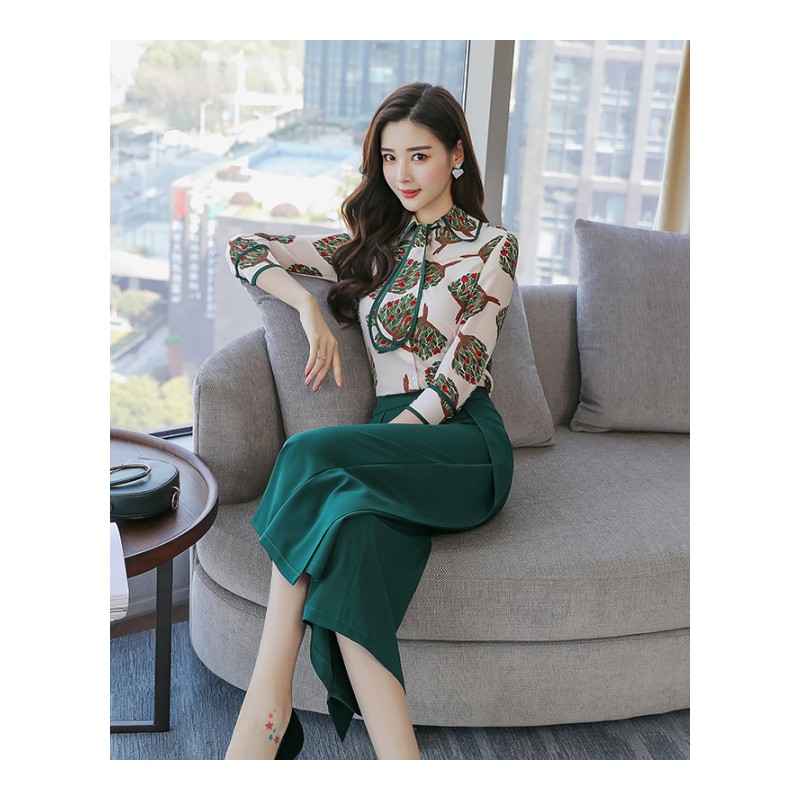 阔腿裤套装女女士秋装新品气质名媛时髦洋气雪纺衬衫两件套潮女装