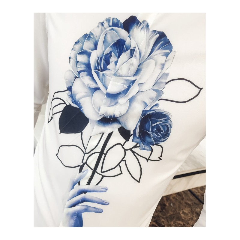 2018男士印花长袖衬衫青年时尚帅气个性流行型师工作服修身百搭