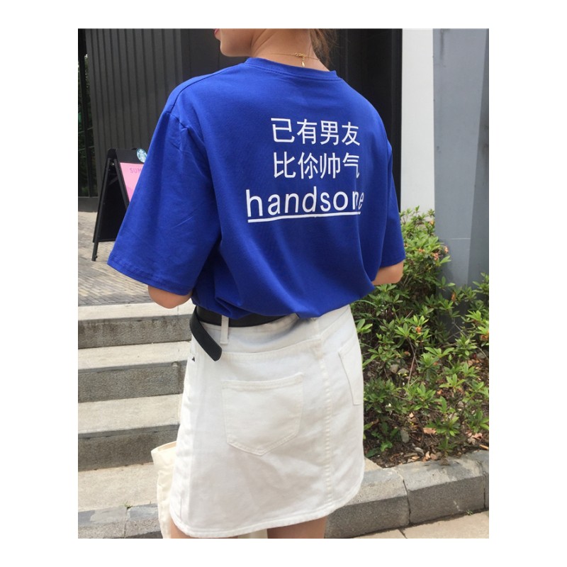 2018夏款创意韩版情侣原宿BF风文字印花宽松学生短袖T恤男女潮