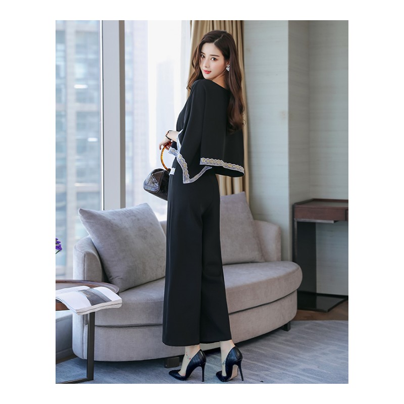 名媛套装女春夏款女士新品时尚蕾丝花边气质显瘦阔腿裤洋气两件套
