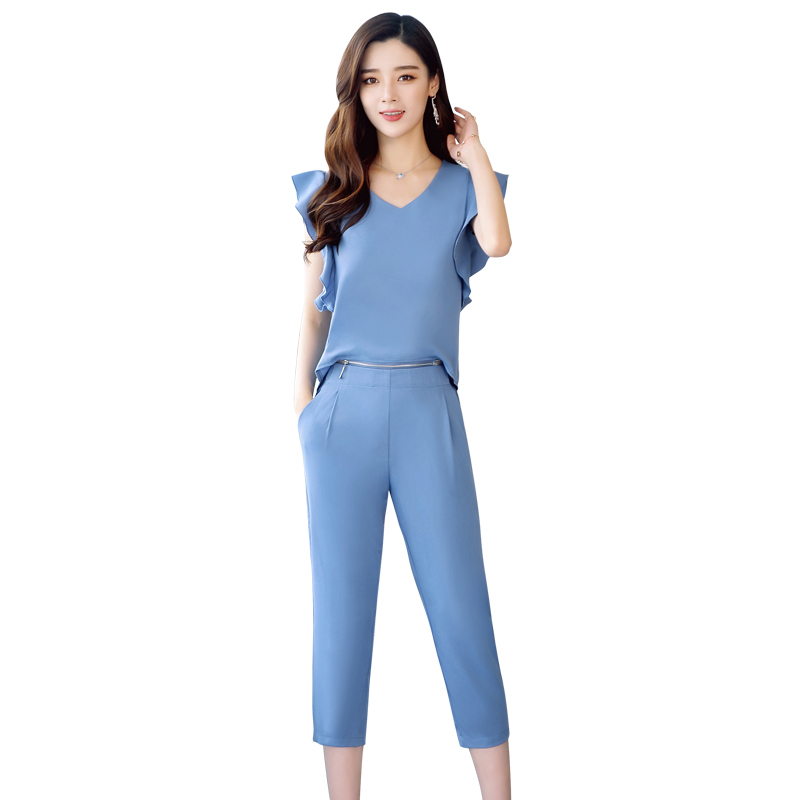 连体裤女夏款女士新品韩版时尚雪纺高腰连衣裤显瘦网红两件套装潮