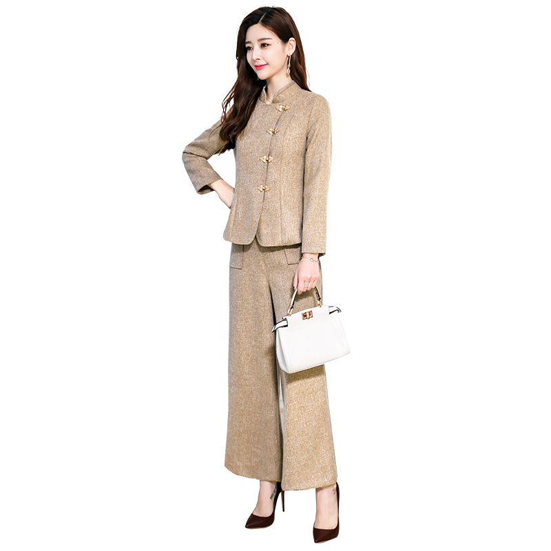 时尚气质套装女女士春秋季新品韩版西装复古外套阔腿裤名媛两件套