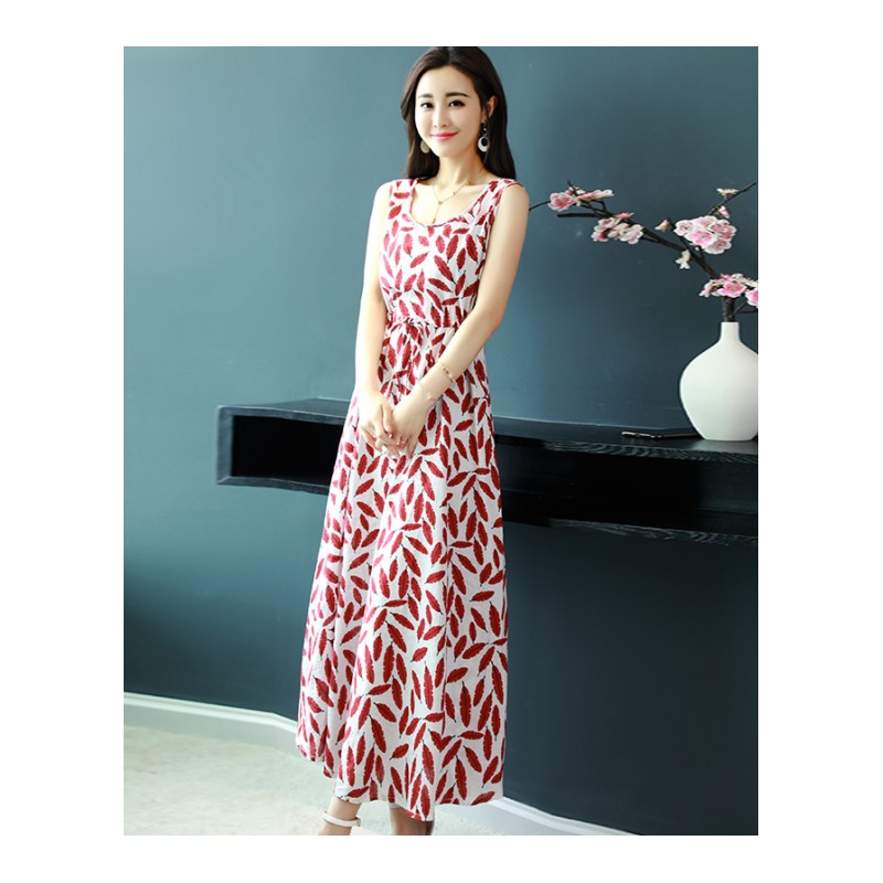 夏款无袖碎花长裙子女士新品休闲棉布裙韩版收腰清新时尚连衣裙女