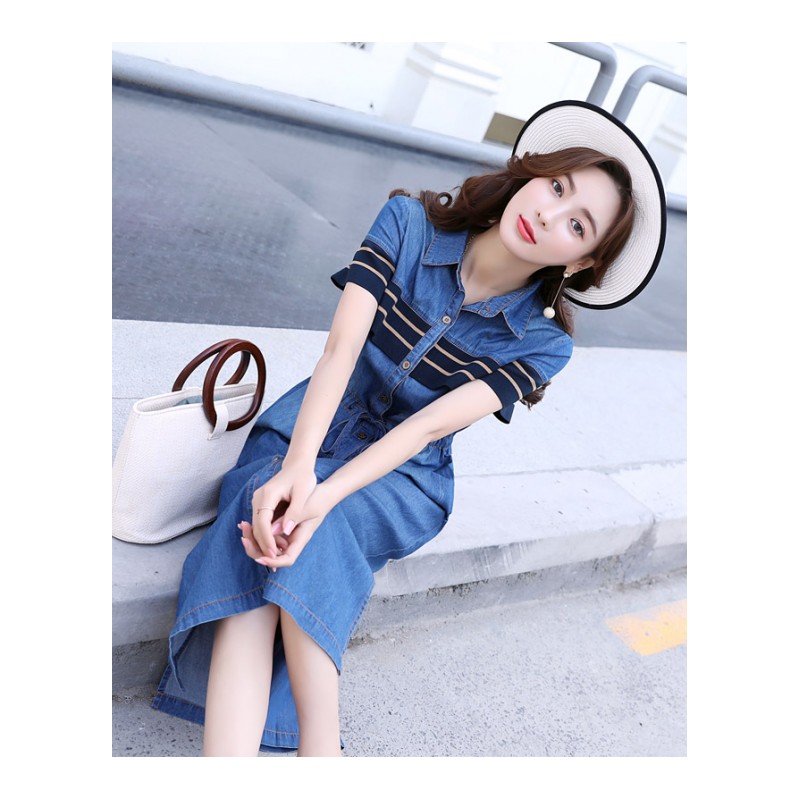 牛仔连衣裙女士夏款新品名媛小香风中长款牛仔裙收腰显瘦A字裙潮
