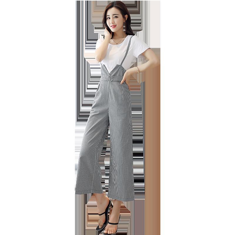 女士夏款新品女装潮韩版时尚小香风阔腿裤港风带套装两件套时髦
