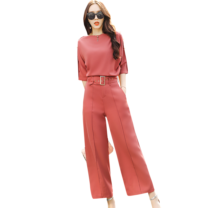 女士夏款洋气社会时髦新品短袖显瘦bf气质时尚七分两件套潮套装女