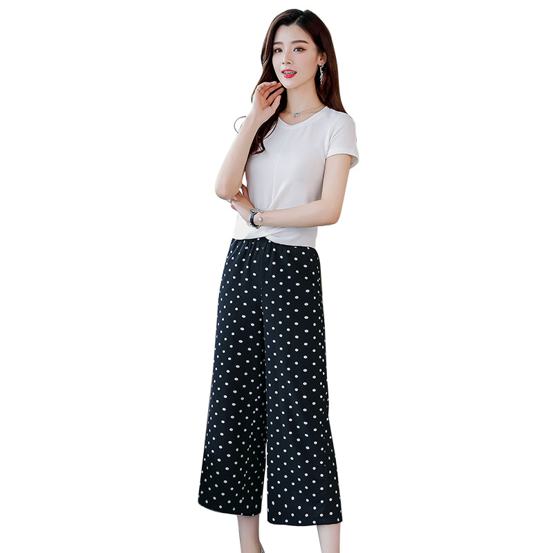 时尚套装女士夏款新品女九分阔腿裤高腰短袖潮韩版休闲气质两件套
