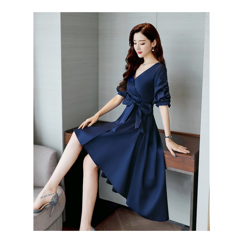 女士夏款新品时尚修身显瘦冷淡风收腰遮肚燕尾仙女港味连衣裙女潮