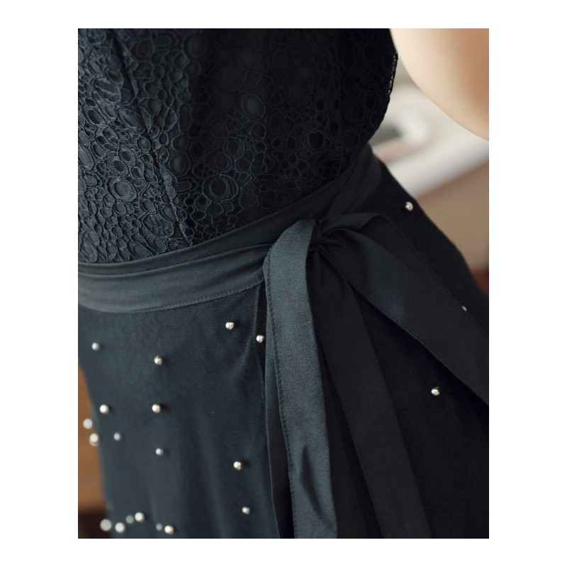 网纱时尚连衣裙女士春夏新品百搭甜美气质性感露肩显瘦蕾丝两件套