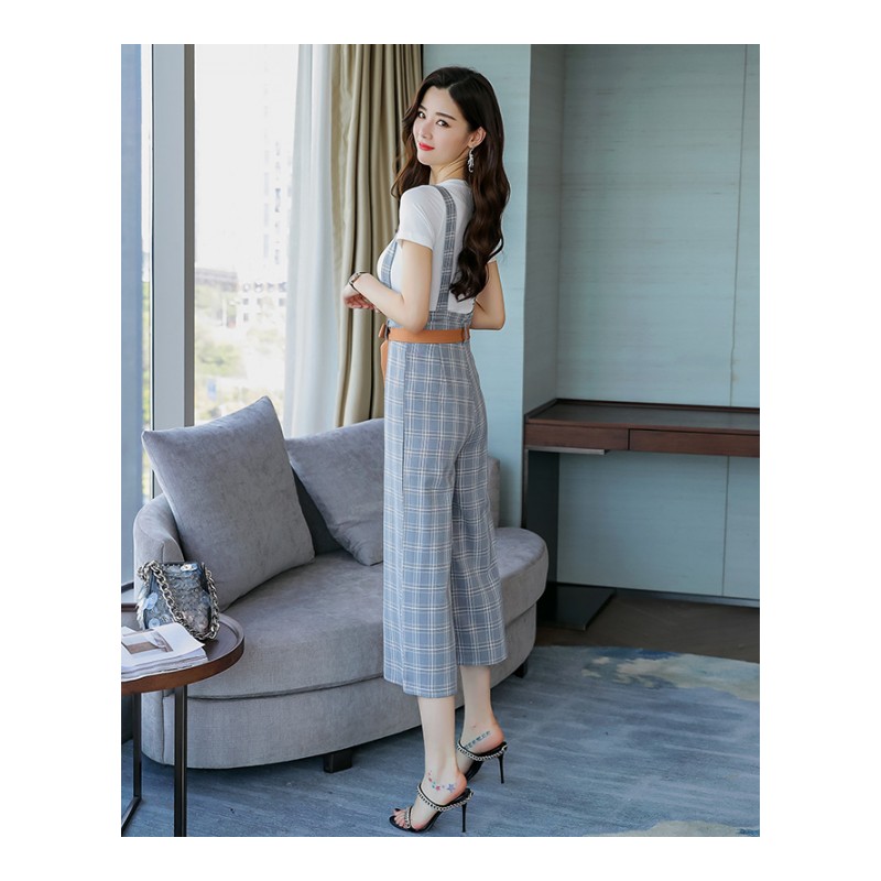 女士新品春夏款矮个子时髦洋气九分阔腿裤裙两件套装女短袖T恤衫