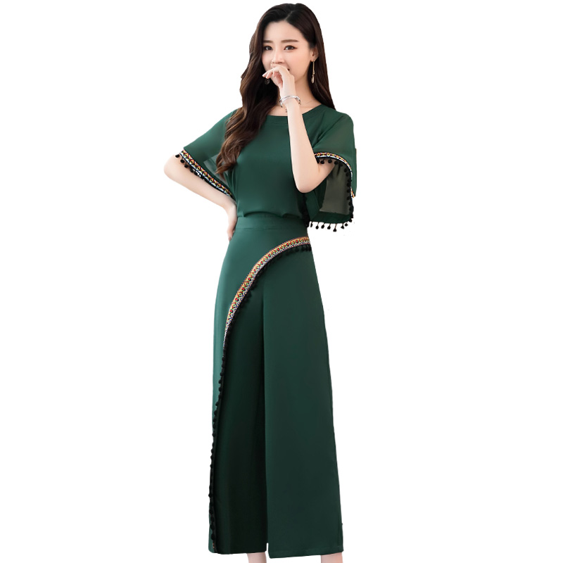 名媛套装女春夏款女士新品时尚蕾丝花边气质显瘦阔腿裤洋气两件套