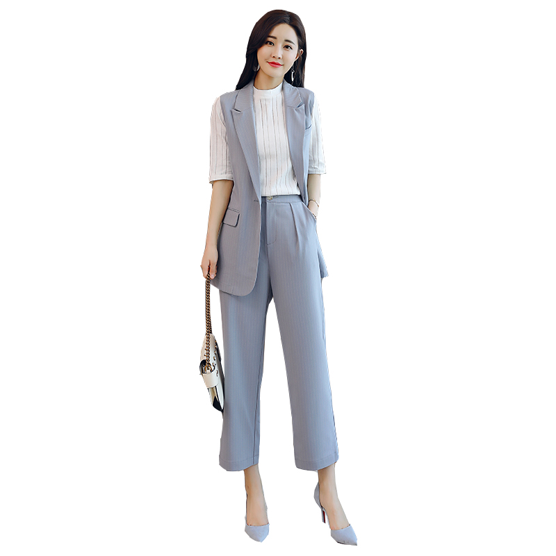 夏装女士新品女时髦时尚矮个子小清新T恤马甲洋气长裤套装三件套