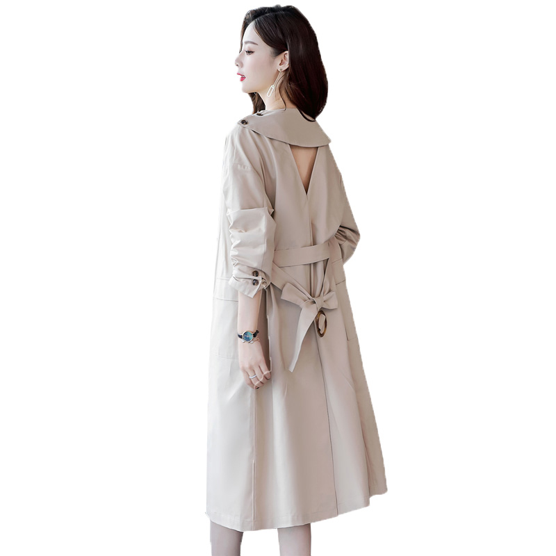 风衣女中长款韩版秋季女士新品时尚收腰修身显瘦系带纯色宽松外套