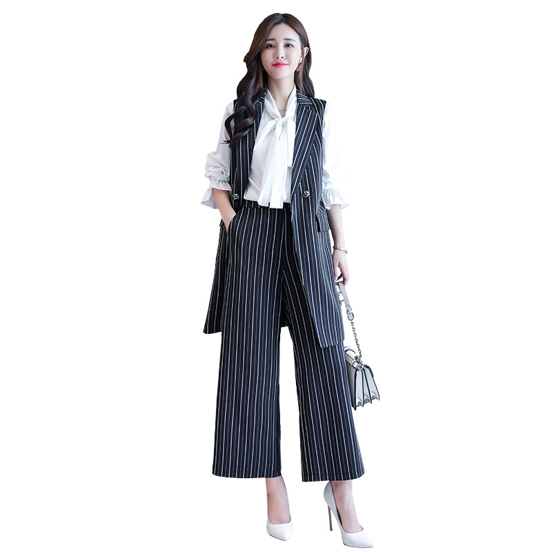 短袖bf时尚套装女阔腿裤女士夏装韩版宽松休闲大码高腰马甲三件套