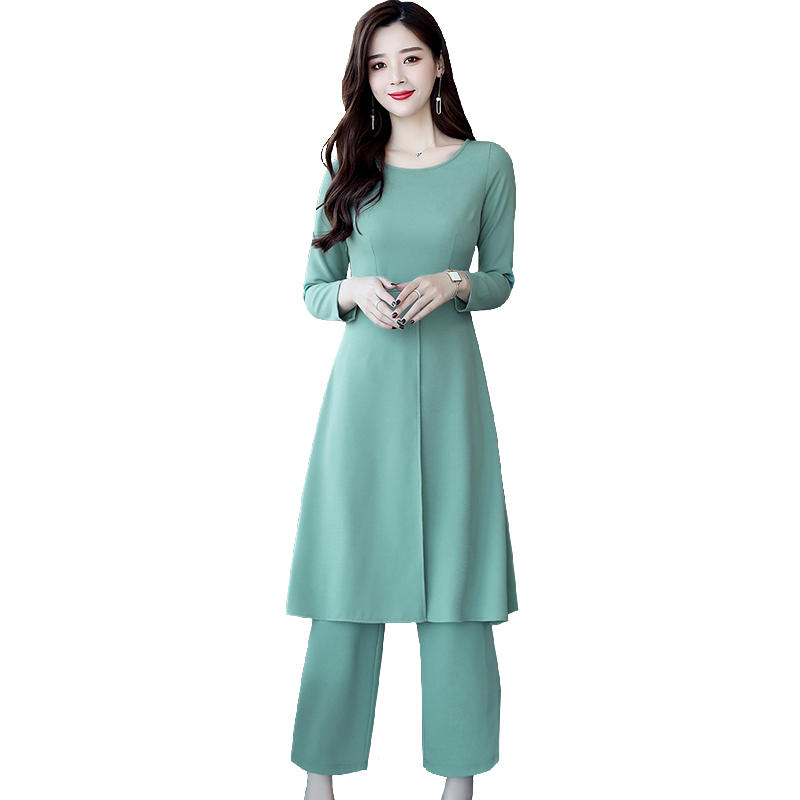 秋季长袖时尚套装女女士新品韩版气质女装时髦阔腿裤大码两件套潮