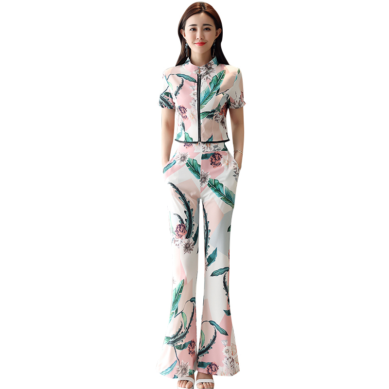 套装女时尚两件套女士夏装新品韩版女装高腰修身显瘦时髦套装裤