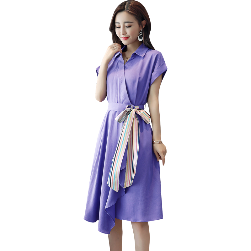 冷淡风连衣裙女夏装女士新品女装潮韩版显瘦中长裙不规则拼接裙子