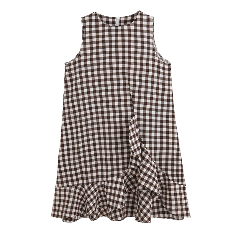 矮个子连衣裙女夏女士新品韩版宽松小清新荷叶边港味格子初恋裙潮