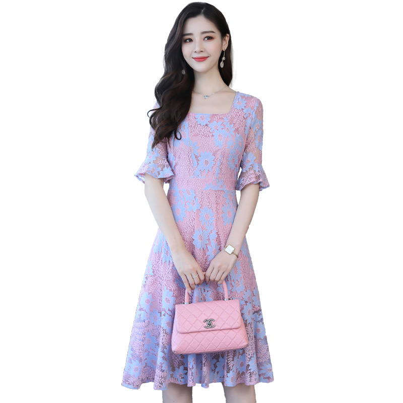 蕾丝连衣裙夏女士新品女修身显瘦显瘦的初恋小个子中长裙子潮