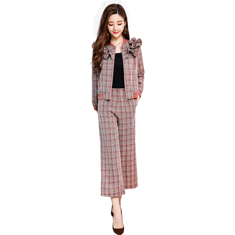 时尚格子阔腿裤套装女女士春秋新品韩版女神范气质小香风两件套潮