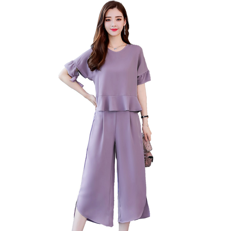 女士女装夏装新品气质时尚阔腿裤套装两件套韩版女神范七分裤裙潮