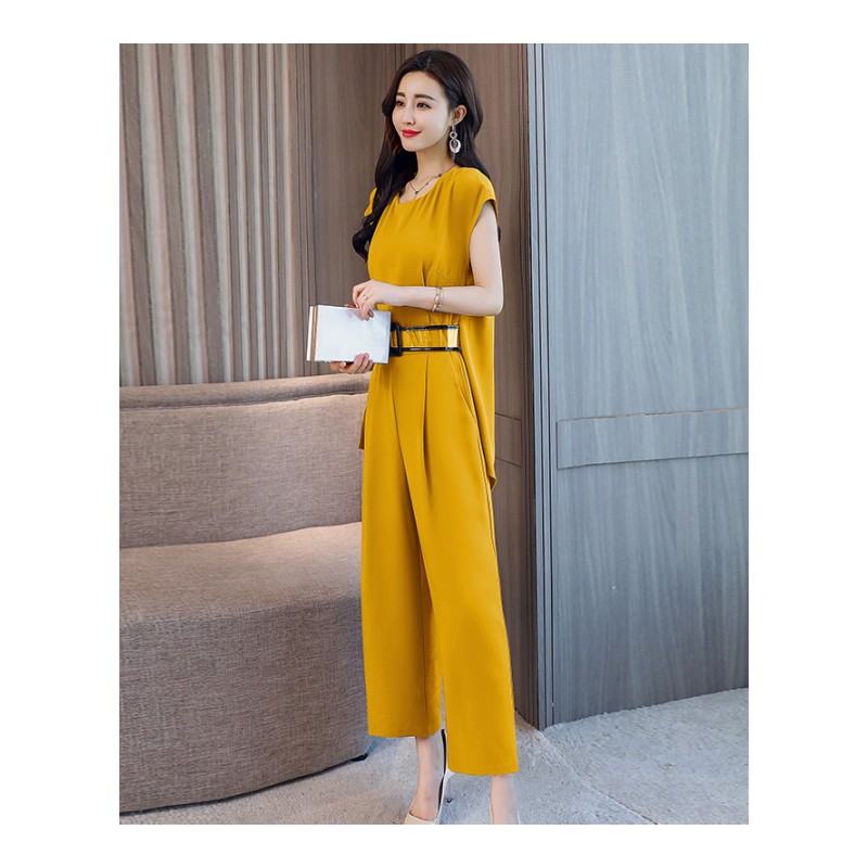 夏款时尚两件套女士新品春韩版潮女神范显瘦大码阔腿裤休闲套装女